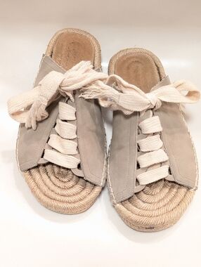 Mi.iM Women's Beige Espadrille Slide Sandals with Lace-Up Tie
